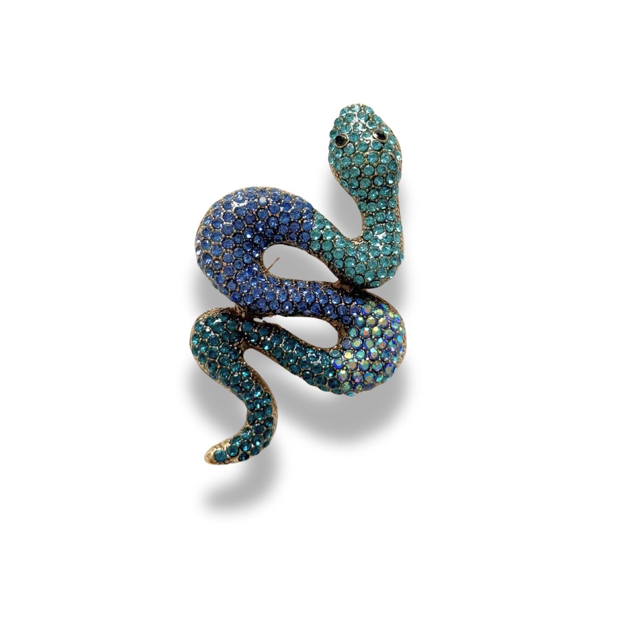blauwe slangen broche goud diamant glas