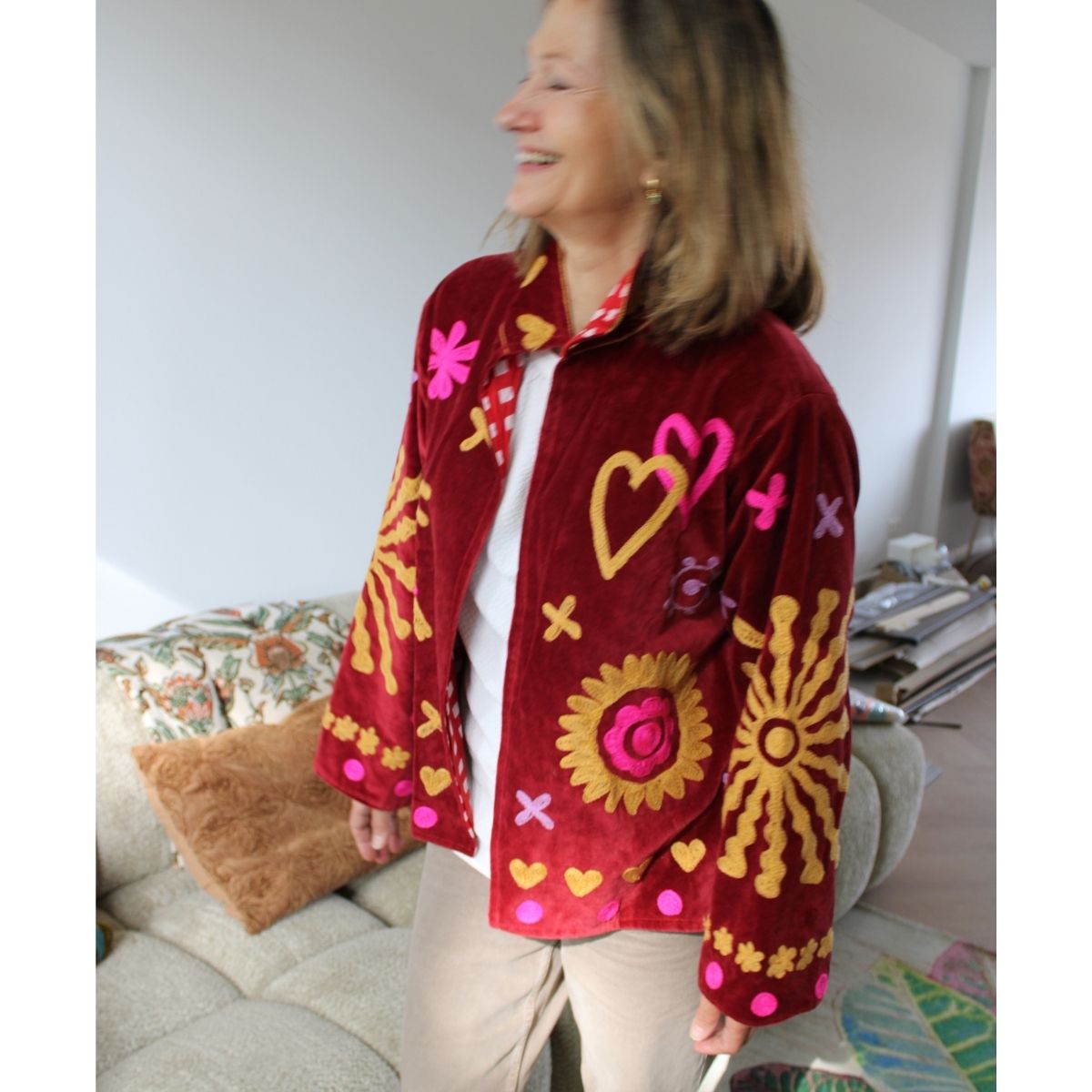 Velvet Embroidery Jacket - Mediterrane Sun