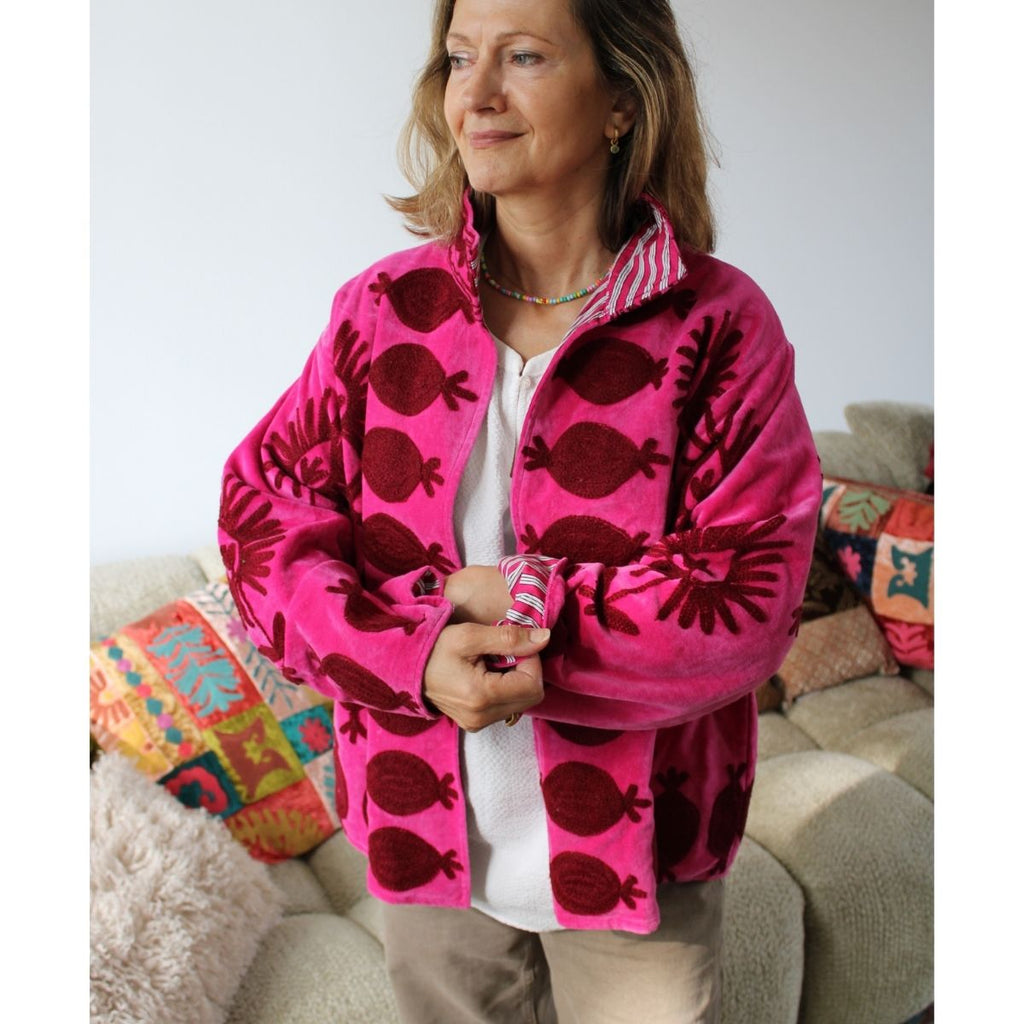 Velvet Embroidery Jacket - Pomegranate