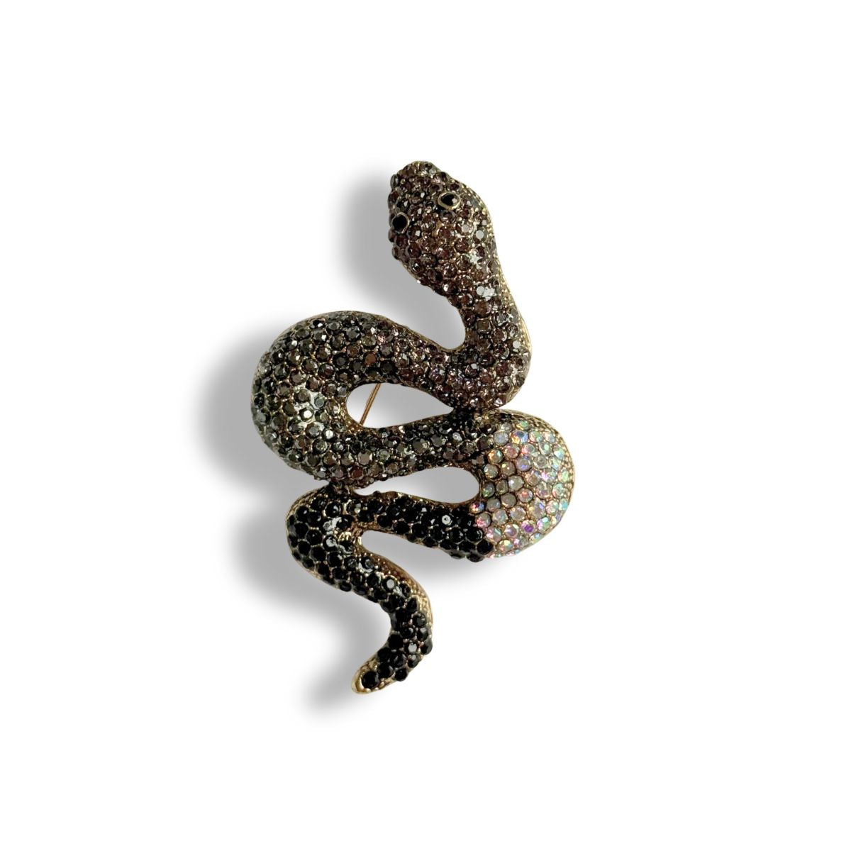 slangen broche diamant glas goud bruin
