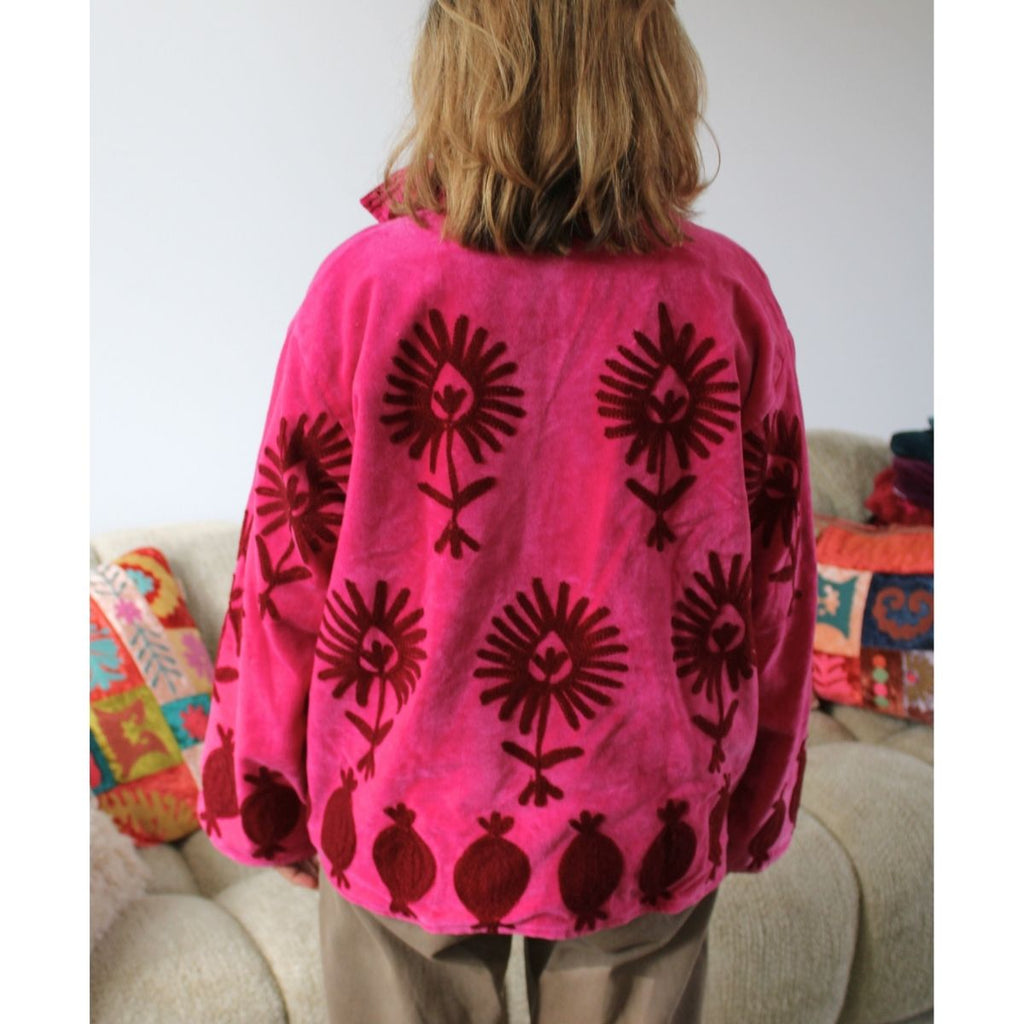 Velvet Embroidery Jacket - Pomegranate
