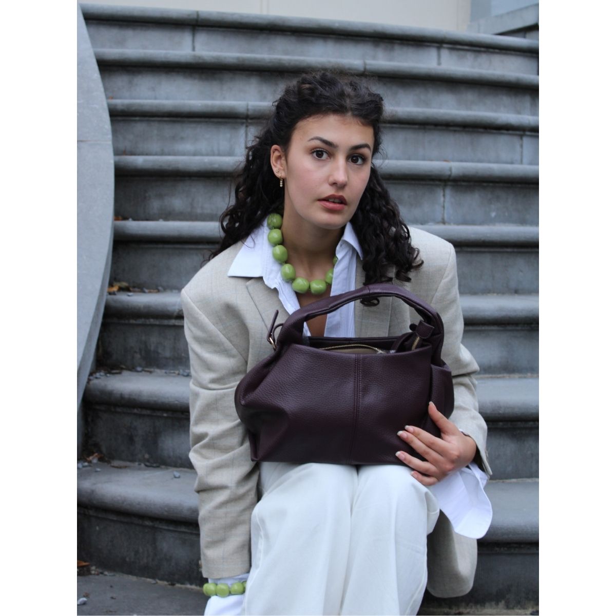 Paarse handtas schoudertas leer