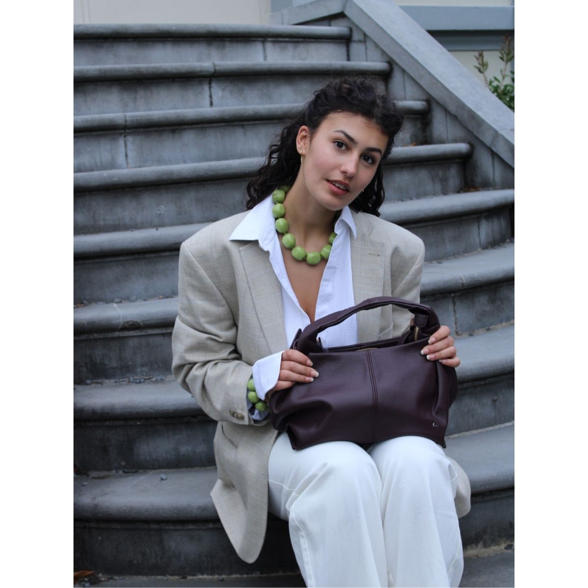 Paarse handtas schoudertas leer