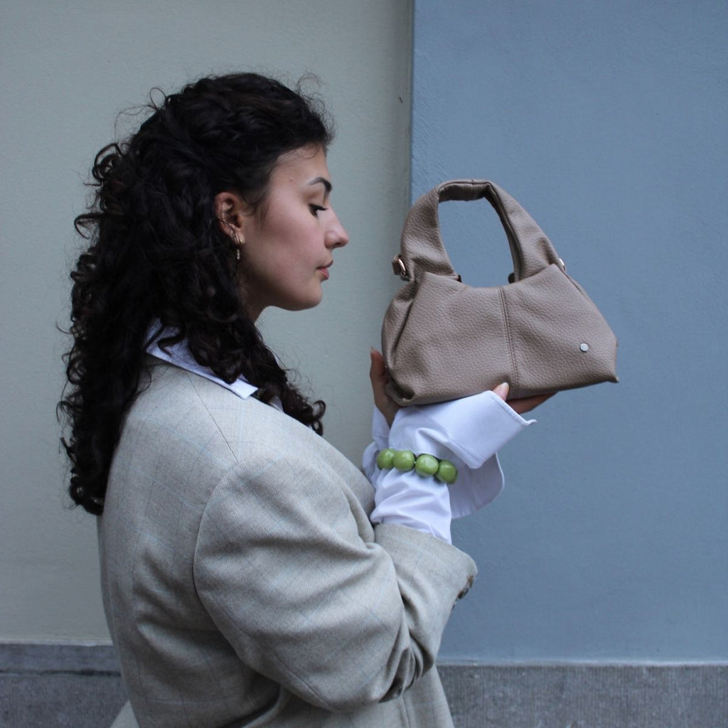 Bruin beige handtas schoudertas leer