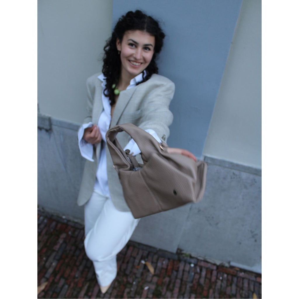 Bruin beige handtas schoudertas leer