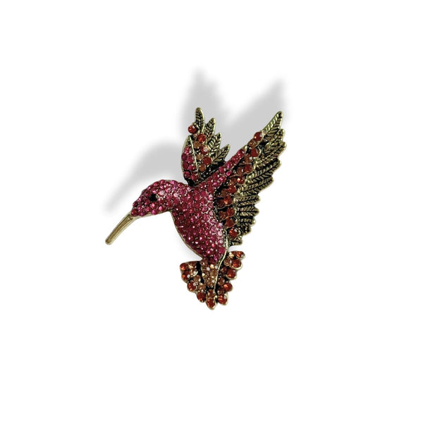 Kolibrie vogel broche goud roze diamant glas steen